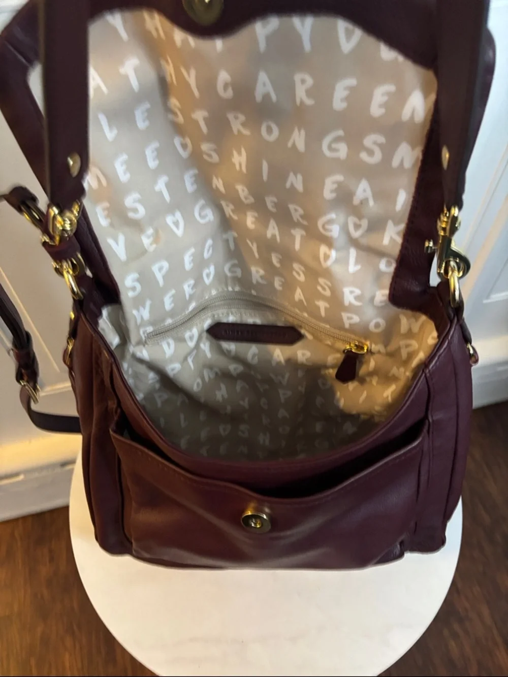 Aimee Kestenberg Pebble Leather Shoulder Bag in Burgundy with Gold Hardware - Picture 10 of 16